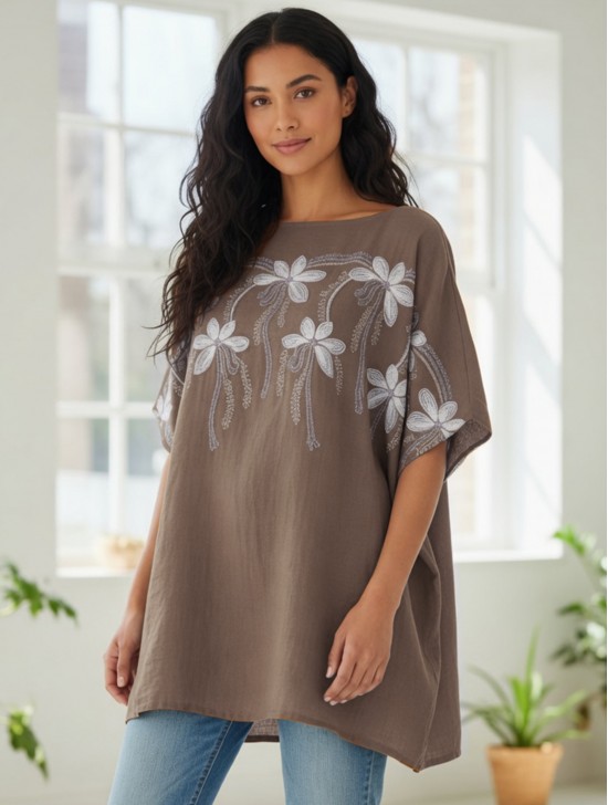 Stitched Flower Design Fashion Flowy Top